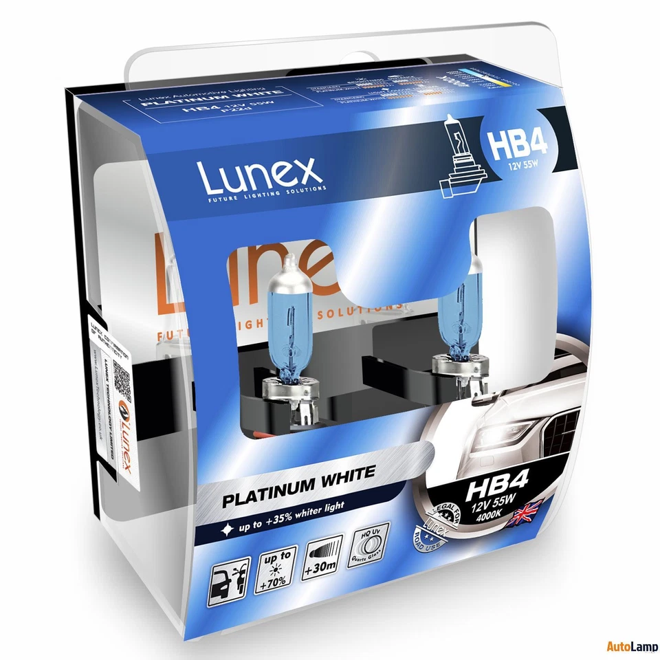 Lunex HB4 9006 Platinum White 12V Car Halogen Headlight Bulbs P22d 4000K Set - Image 1 of 1