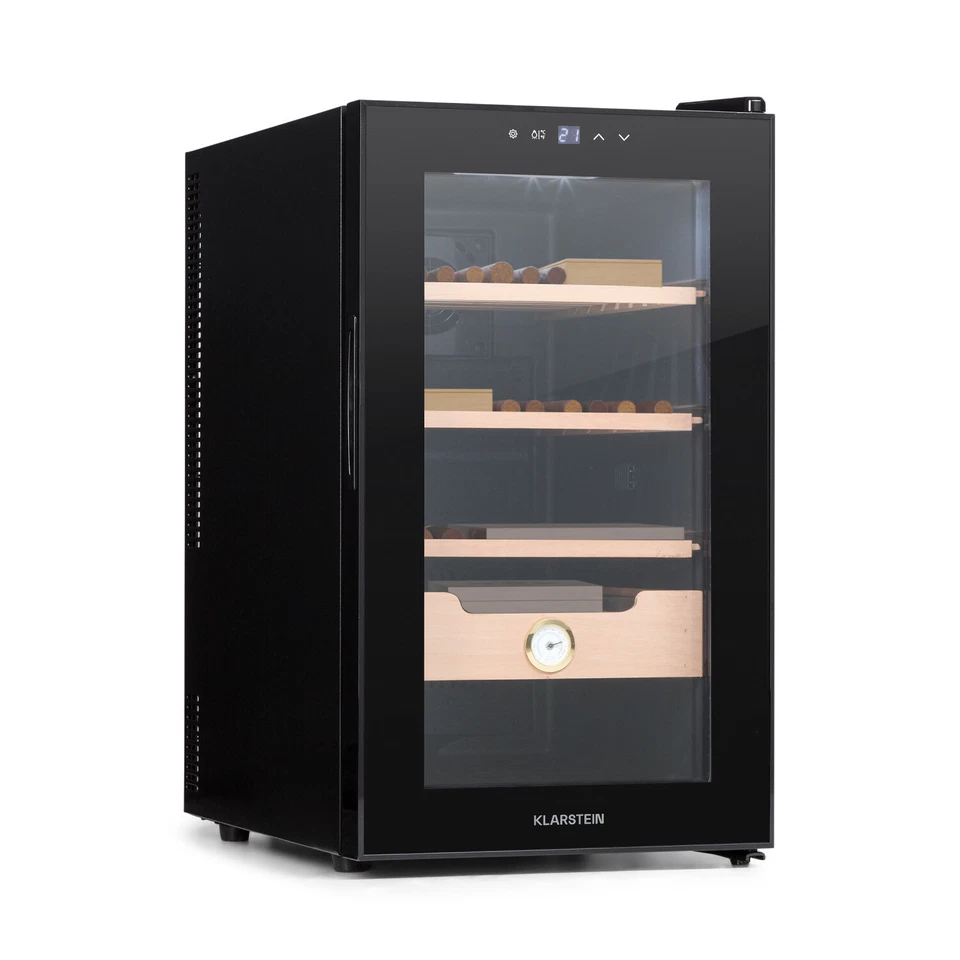 Humidor Luftbefeuchter Zigarren 48L 3 Einschübe Zedernholz LED Glastür schwarz - Bild 1 von 4