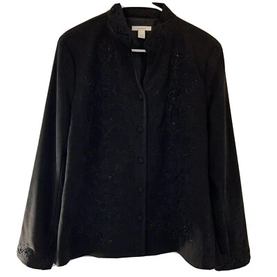 Chaqueta Blazer Dressbarn Talla Grande (L) Para Mujer Azul/Negro Texturizada Floral Foto 1 de 4