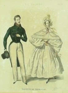 Gravure de mode Le  Protée 1840 n° 5 Costume de promenade - Picture 1 of 1
