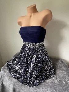 MY MICHELLE Gr. 1 2 XS Minikleid blau kurz trägerlos Kleid Ball Pailletten Glitzer - Bild 1 von 19