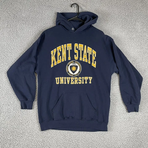 Vintage Kent State Golden Flashes Hoodie Mens Medium Blue Sweatshirt USA 90s Cover
