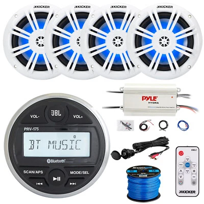 JBL Marine Gauge Style Stereo Receiver, 4x 6.5" Speaker, Amp, Kit, Controller - Image 1 of 4