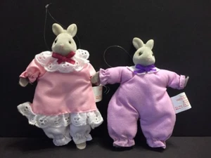 Set of 2 Easter Bunny Rabbit Plush Ornaments Boy and Girl Freelance Inc - Picture 1 of 10