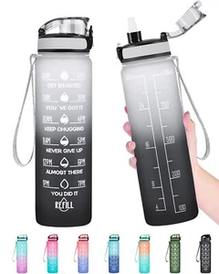 32oz Water Jug Water Bottle with Time Marker Motivational Water Bottle - Picture 1 of 7