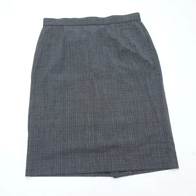 百力纽约铅笔裙女式 8 灰色格子背面开衩拉链经典学院风 — 第 1/4 张图片