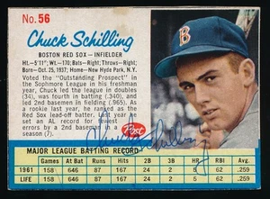 1962 Post Cereal autografiado #56 Chuck Schilling (Medias Rojas de Boston) - Imagen 1 de 1