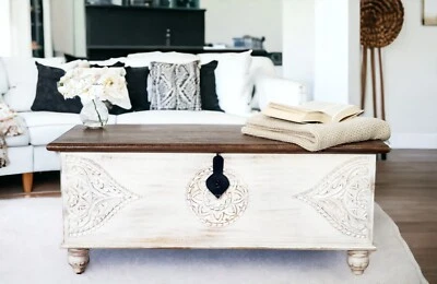 Hand-crafted large solid wood storage chest/ bench trunk/coffee table/ottoman - Image 1 of 4