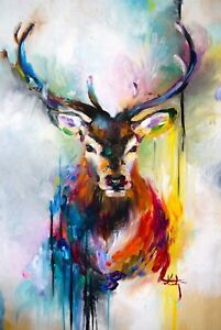 Deer Stag Animal Colourful Painting Large Wall Art Framed Canvas Picture 20x30"