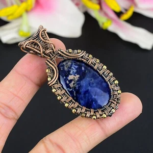 Copper Wire Wrapped Sodalite Gemstone Handmade Jewelry Pendant Gift For Her - Picture 1 of 4