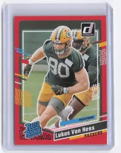 2023 Donruss Lukas Van Ness Rated Rookie RC Press Proof Red #336 Packers - Picture 1 of 2