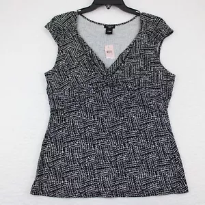 NEW Ann Taylor Sleeveless V-Neck Stretch Blouse Petite PL Black & White - Picture 1 of 8