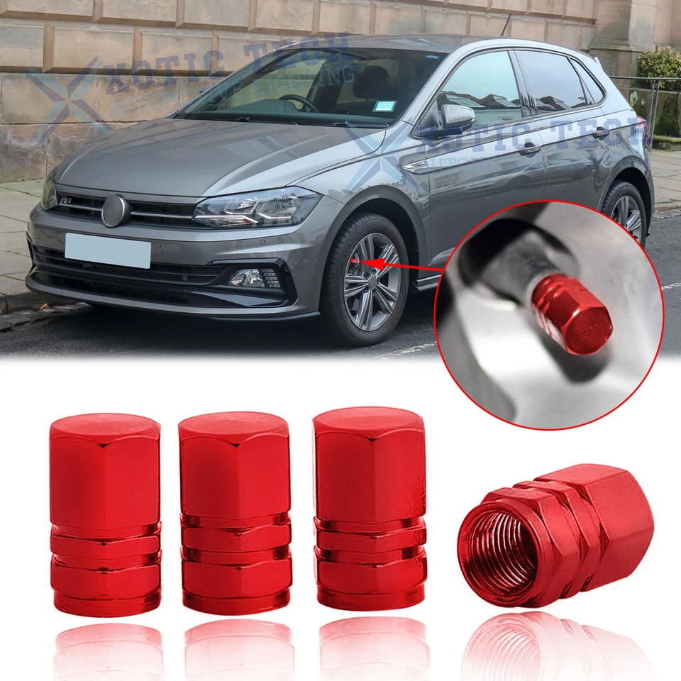 4x Tapas rojas de vástagos de válvula de rueda para puerto de aire cubierta antipolvo para VW Jetta Golf GTI 2000-up Foto 1 de 4