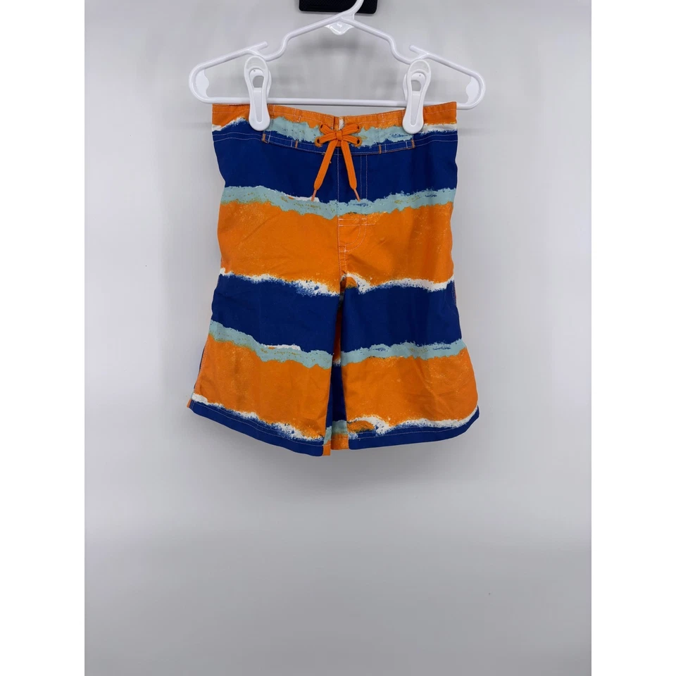 Gymboree Boys Swim Trunks 5T Orange Blue Striped Elastic Waist Swimsuit Shorts - Image 1 of 4