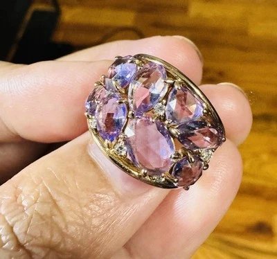 "Nuevo anillo de diamantes púrpura amatista real de oro rosa de 18 quilates K18 Japón se adapta a 6-6,5"" 7,64 g" Foto 1 de 4