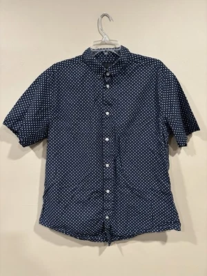 H&M Men’s Short Sleeve Button Down Shirt Blue Polka Dot Slim Size XL - Image 1 of 4