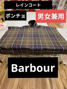 Barbour Tartan Check Poncho Green Wool Blend Foldable Raincoat Free Size Japan - Picture 1 of 12