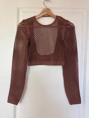 Camisa Top Alo Yoga Tejida Sin Costuras Aire Libre Cubierta Marrón Talla S Foto 1 de 4