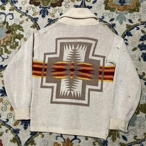 Vintage 70s Pendleton Western Wear Chief Joseph Wool Shawl Cardigan Size M Aztec - Picture 1 of 24