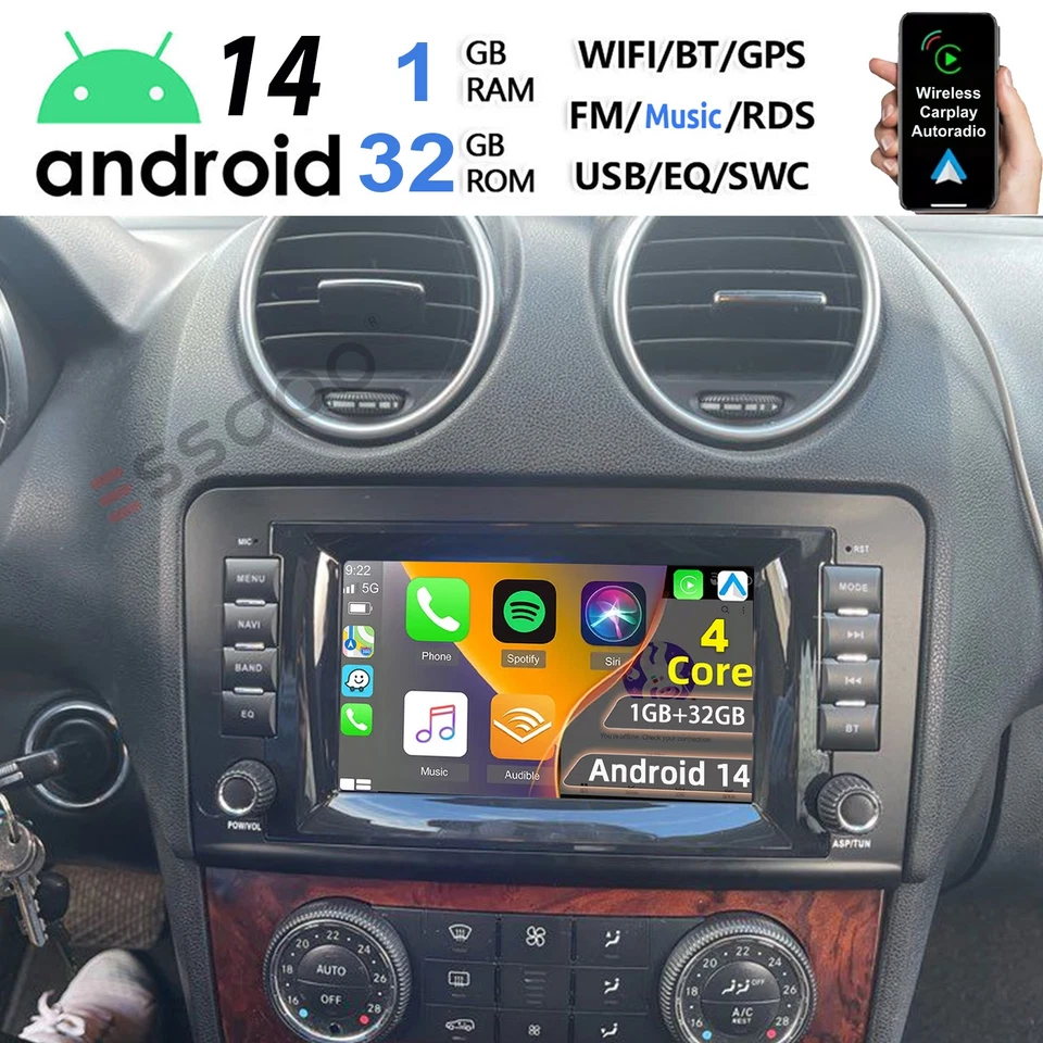 DAB+Android 14 Autoradio GPS FM Für Mercedes ML/GL Klasse W164 X164 CarPlay Navi - Bild 1 von 4