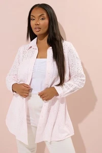 Yours Curve Women's Plus Size Broderie Anglaise Long Sleeve Shirt - Picture 1 of 26