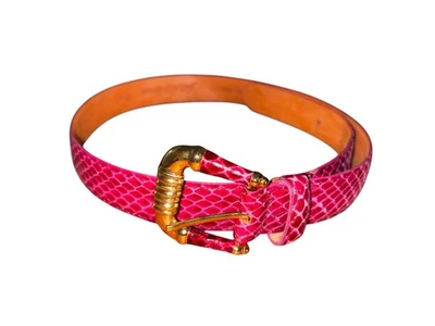 Cinturón Saks Fifth Avenue Rosa Genuino Piel de Serpiente Pequeño Hebilla Dorada Mujer Foto 1 de 4