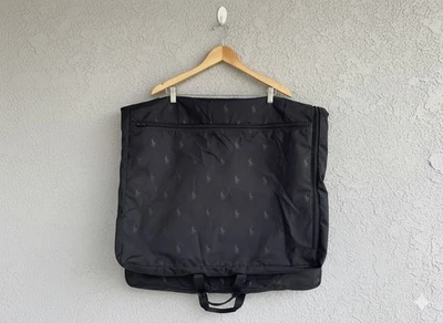 De Colección Años 90 Ralph Lauren Polo Negro Monograma Prenda Bolso de Viaje Cuero Cremallera Tiradores Foto 1 de 3