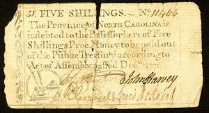 NC-137 Five Shillings Province of NORTH CAROLINA Colonial Note Dec. 1771 Fr. 137 - Picture 1 of 2