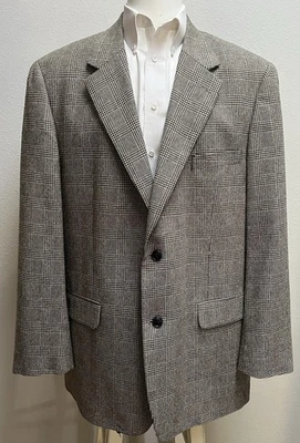 Vintage Club Room Mens 46 L Tan Houndstooth Windowpane Wool/Silk Sport Coat - Image 1 of 4
