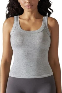 Women's Ribbed Tank Tops Knit Square Neck Sleeveless Shirts Summer Gray Small - Picture 1 of 5