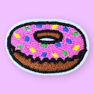 SPRINKLE PINK  STRAWBERRY DONUT FOOD IRON ON PATCH 1.1" X 1.6" - Picture 1 of 3