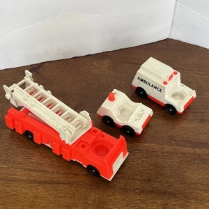 Vintage Fisher Price Little People Red Fire Truck & White Ambulance + Chief Car - Picture 1 of 13