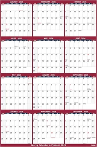 2026 Jahres Wandkalender groß 25x38 Ganzjahresplaner dickes Papier mit Notizen R - Bild 1 von 12