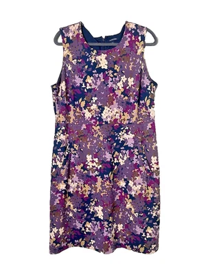 Vestido vaina floral sin mangas Lands End bolsillos púrpura talla 16 elástico oficina Foto 1 de 4