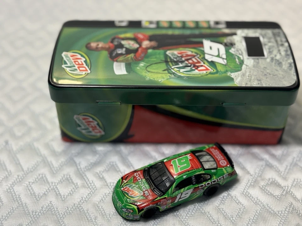 AUTOGRAPHED Jeremy Mayfield Diecast Dodge In Collectors Mountain Dew Tin - Image 1 of 4