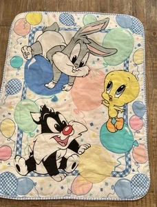 VTG Baby Looney Tunes Crib Quilt Blanket 32”x41” Bugs Sylvester Tweety Decor - Picture 1 of 11