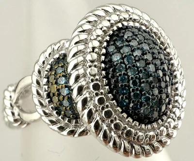 ANILLO JS AFFINITY PLATA ESTERLINA 925 PAVÉ AZUL DIAMANTE 3 NIVELES TALLA 8 K443B Foto 1 de 4