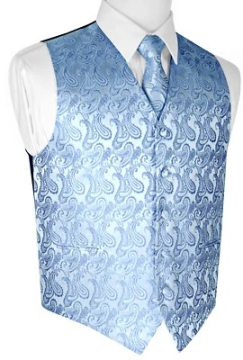 MEN'S CORNFLOWER PAISLEY TUXEDO VEST, TIE & HANKIE SET FORMAL DRESS WEDDING PROM - Image 1 of 4