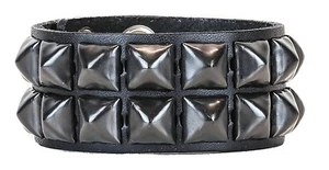 Black Pyramid Stud Leather Snap Bracelet Punk Gothic Glam Rockabilly Emo 70's - Picture 1 of 3