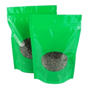 Bolsas de envasado de café verde con ventana transparente, bolsas de válvula de desgasificación de lámina brillante - Imagen 1 de 8