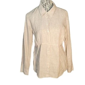 J JILL Women's Tiered Linen Blend Button Down Beige/White M Breathable Mature - Picture 1 of 9