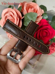 24/22mm Padded Brown Genuine OSTRICH Leg LEATHER SKIN WATCH STRAP BAND - Picture 1 of 7