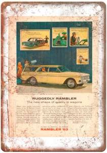 Old 1963 American Motors Rambler Classic Wagon Ad Retro Look Metal Sign A11482 - Picture 1 of 2