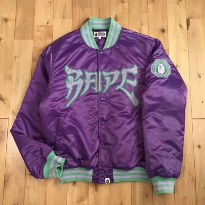 BAPE logo satin jacket Purple A Bathing Ape Size XL - Image 1 of 4