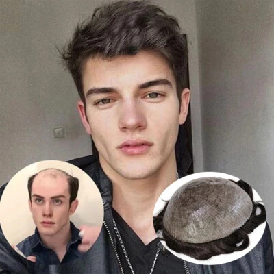 Full Poly Mens Toupee 8x10 Injected PU Human Hair Capillary Prosthesis Thin Skin - Image 1 of 4