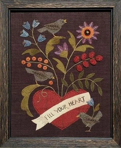 Fill Your Heart Bonnie Sullivan Wool Bird Applique Stitchery Pattern Embroidery - Picture 1 of 4
