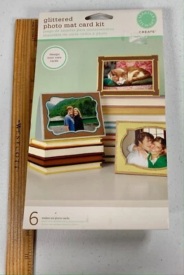 Martha Stewart Glittered Photo Mat Card Kit 6 Cards Envelopes Glitter Borders - Image 1 of 2