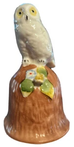 Vintage Ceramic White Owl &Flowers Bell 3.5" x 2" - Picture 1 of 5