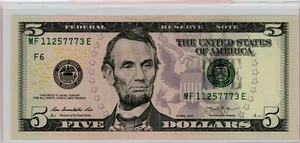 FRN $5 Series 2013 Atlanta Fancy MF 11257773 E Triple 7s Lucky Bleed Through - Picture 1 of 2