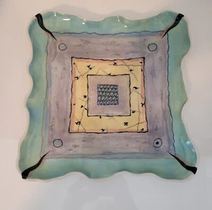 Abstrakte Kunst Teller signiert Sammler Unikat türkis lavendelgelb Farbtöne - Bild 1 von 10